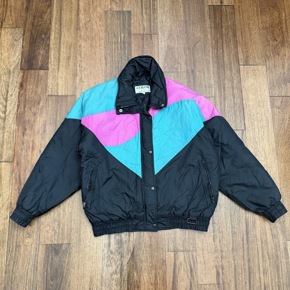 At Ease 90s Vtg Women's Ski Winter Jacket Retro Neon Pink Teal Heavyweight Mediu